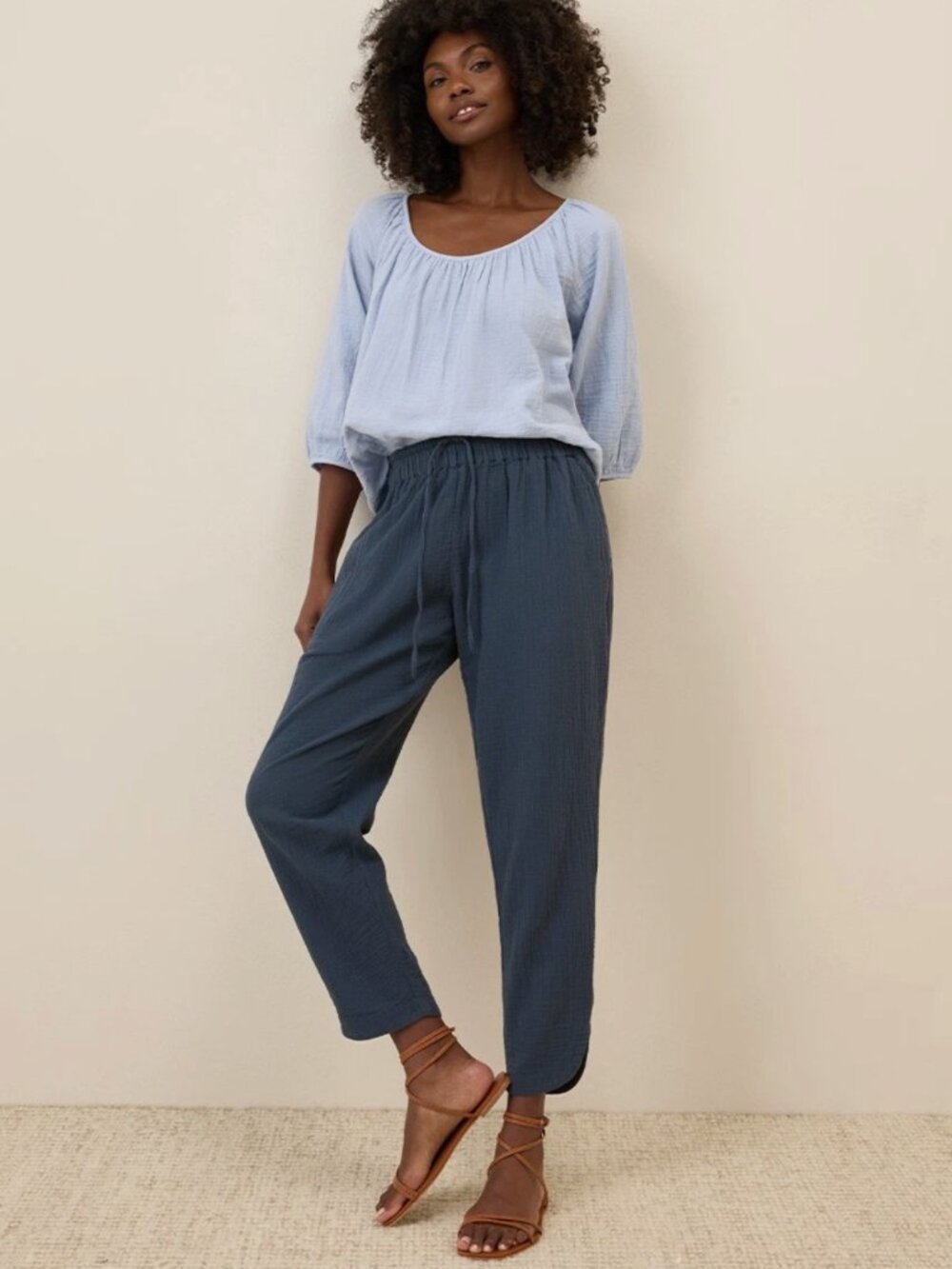 Pact Organic Coastal Double Gauze Tapered Pull-On Pant XS French Navy - Picture 2 of 9
